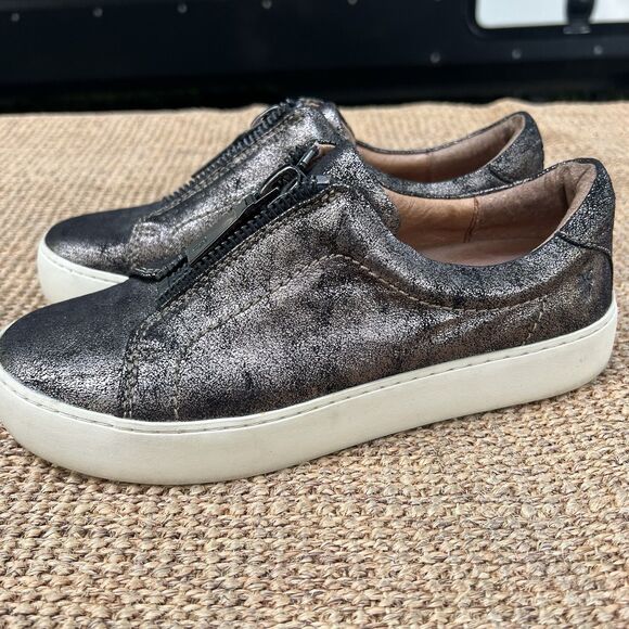 Frye Lena Zip Up Metallic Leather Zip Sneakers - Picture 6 of 9